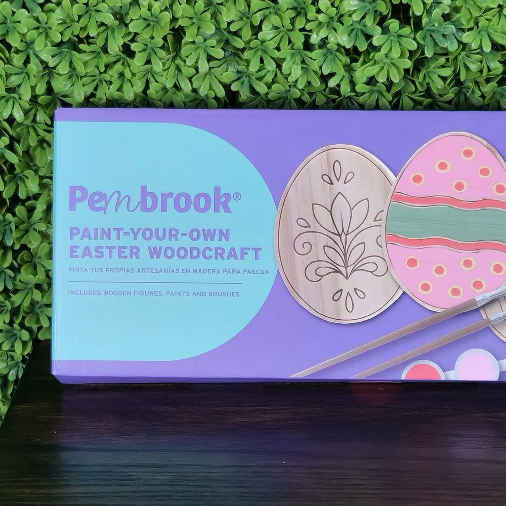 Pembrook Paint Your Own Easter Woodcraft Kit 3 Wooden Eggs Paints Brushes NEW